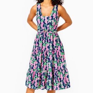 Lilly Pulitzer McKinnon Floral Midi Dress - Pink, Green, and Blue